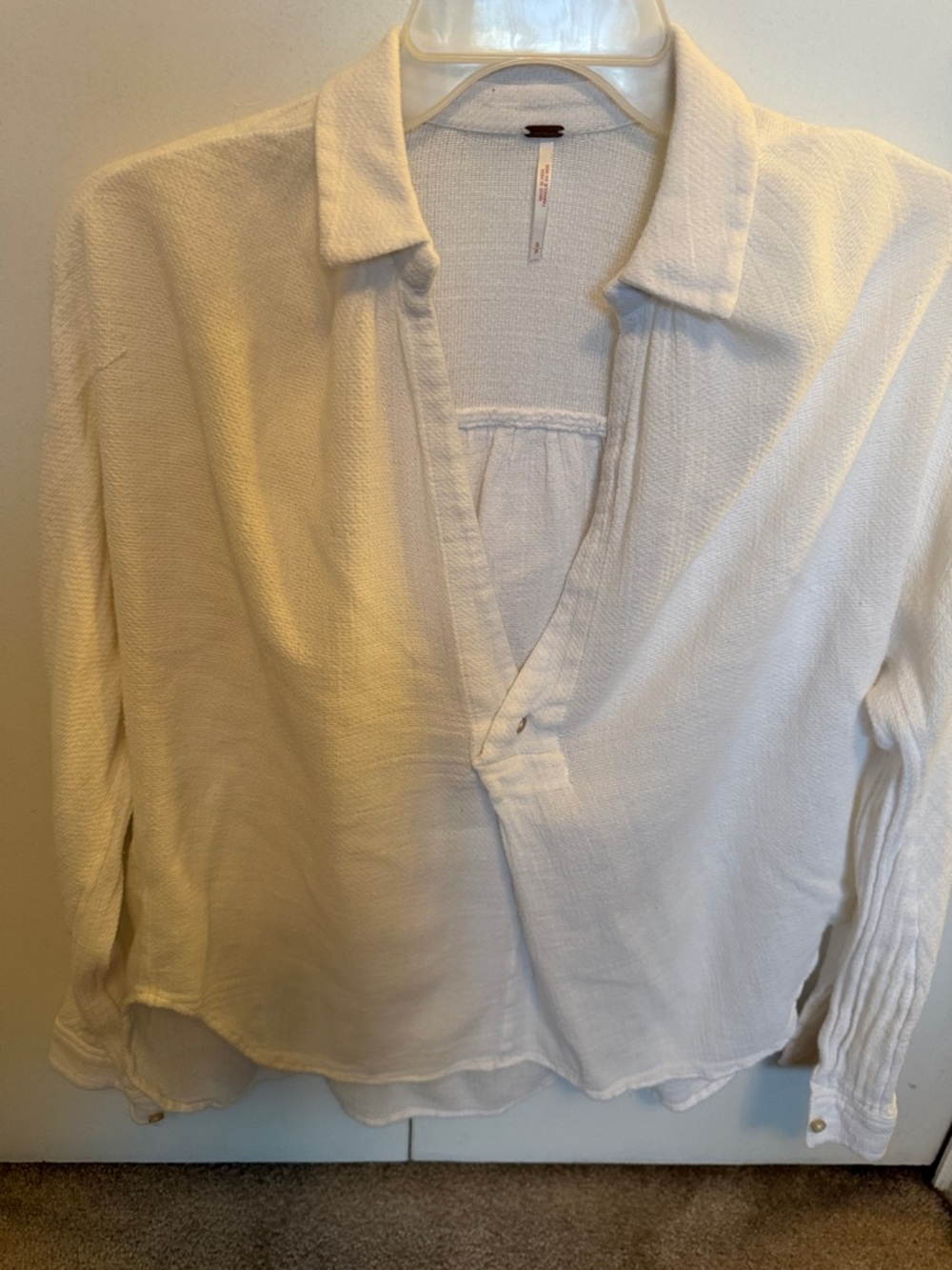 Free People Cream Textured Button-Front Blouse